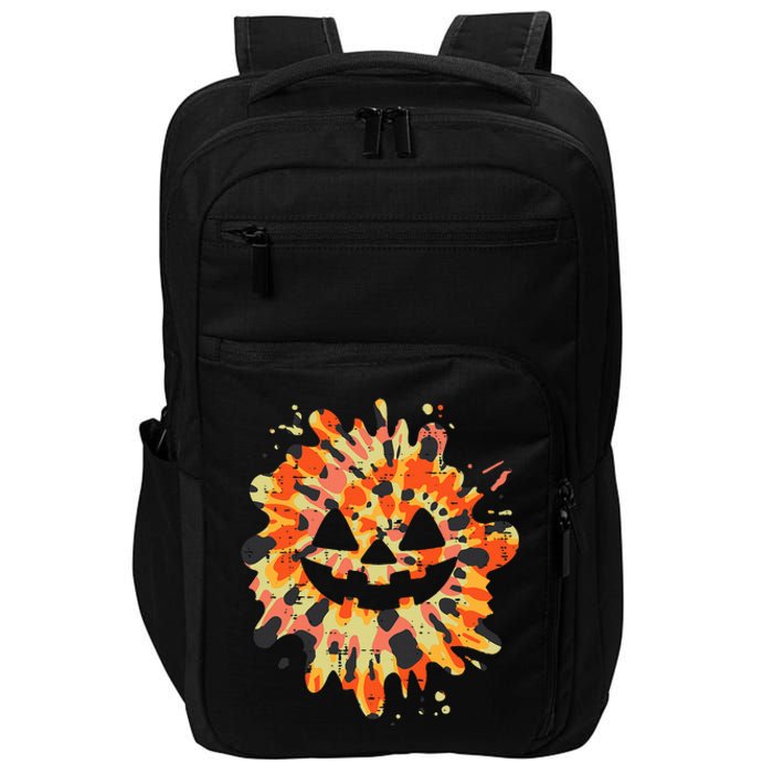 Orange Tie Dye Pumpkin Face Jack O Lantern Halloween Hippie Impact Tech Backpack