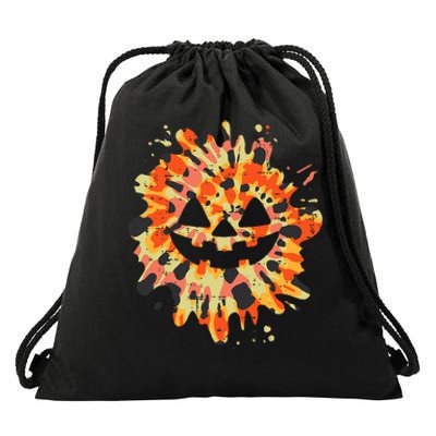 Orange Tie Dye Pumpkin Face Jack O Lantern Halloween Hippie Drawstring Bag