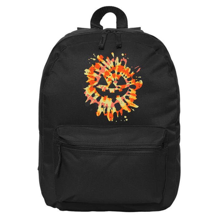 Orange Tie Dye Pumpkin Face Jack O Lantern Halloween Hippie 16 in Basic Backpack