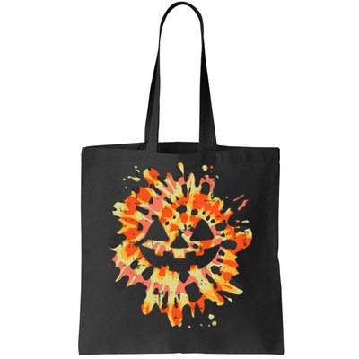 Orange Tie Dye Pumpkin Face Jack O Lantern Halloween Hippie Tote Bag