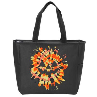 Orange Tie Dye Pumpkin Face Jack O Lantern Halloween Hippie Zip Tote Bag