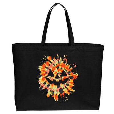 Orange Tie Dye Pumpkin Face Jack O Lantern Halloween Hippie Cotton Canvas Jumbo Tote