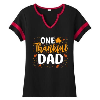 One Thankful Dad Matching Family Fall Thanksgiving Costume Ladies Halftime Notch Neck Tee