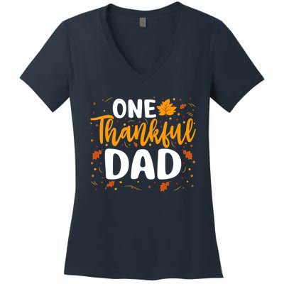 One Thankful Dad Matching Family Fall Thanksgiving Costume Women's V-Neck T-Shirt