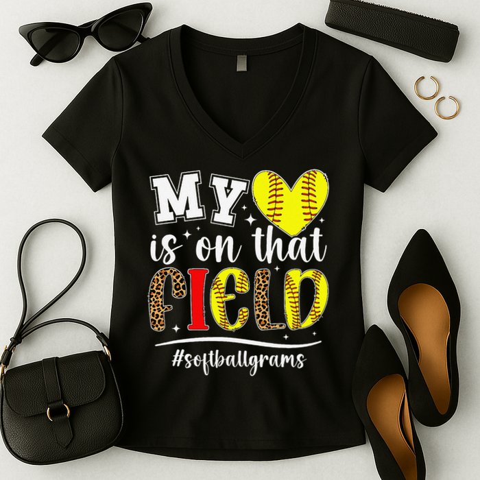 On That Field Softball Grams Of A Softball Player Grams Women's V-Neck T-Shirt