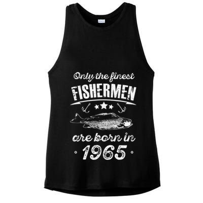 Only The Finest Fishermen Are Born In 1965 Birthday Fishing Ladies PosiCharge Tri-Blend Wicking Tank