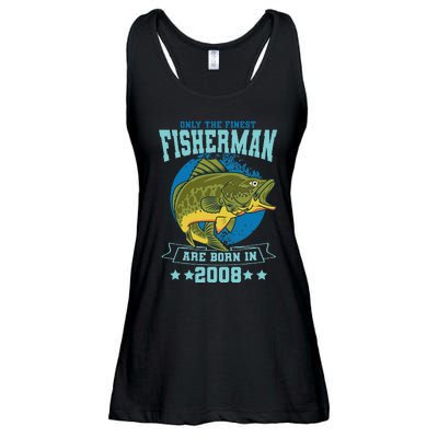 Only The Finest Fishermen Are Born In 2008 Fishing Bday Ladies Essential Flowy Tank