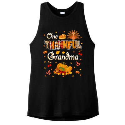 One Thankful Grandma Fall Leaves Autumn Grandma Thanksgiving Gift Ladies PosiCharge Tri-Blend Wicking Tank