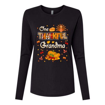 One Thankful Grandma Fall Leaves Autumn Grandma Thanksgiving Gift Womens Cotton Relaxed Long Sleeve T-Shirt