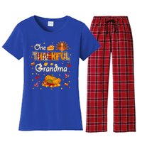 One Thankful Grandma Fall Leaves Autumn Grandma Thanksgiving Gift Women's Flannel Pajama Set