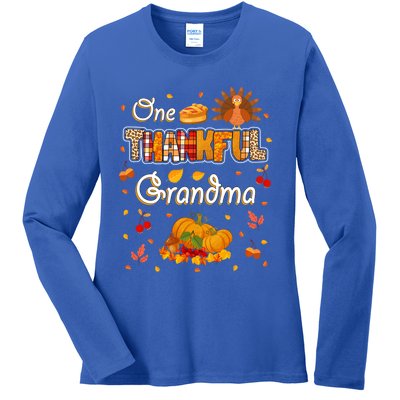 One Thankful Grandma Fall Leaves Autumn Grandma Thanksgiving Gift Ladies Long Sleeve Shirt