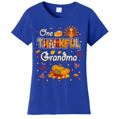 One Thankful Grandma Fall Leaves Autumn Grandma Thanksgiving Gift Women's T-Shirt