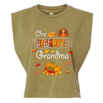 One Thankful Grandma Fall Leaves Autumn Grandma Thanksgiving Gift Garment-Dyed Women's Muscle Tee