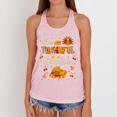 One Thankful Grandma Fall Leaves Autumn Grandma Thanksgiving Gift Women's Knotted Racerback Tank