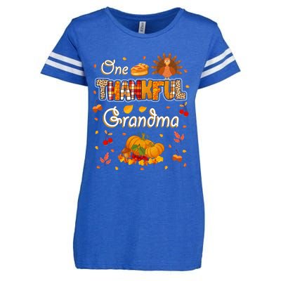 One Thankful Grandma Fall Leaves Autumn Grandma Thanksgiving Gift Enza Ladies Jersey Football T-Shirt