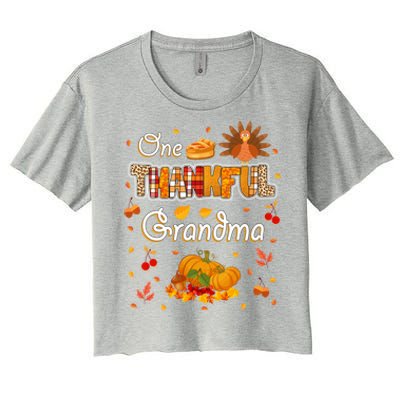 One Thankful Grandma Fall Leaves Autumn Grandma Thanksgiving Gift Women's Crop Top Tee