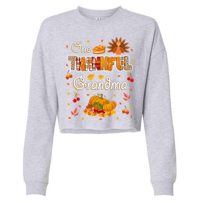 One Thankful Grandma Fall Leaves Autumn Grandma Thanksgiving Gift Cropped Pullover Crew