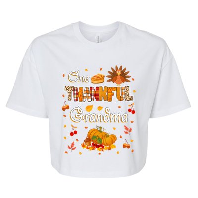 One Thankful Grandma Fall Leaves Autumn Grandma Thanksgiving Gift Bella+Canvas Jersey Crop Tee