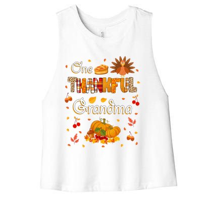 One Thankful Grandma Fall Leaves Autumn Grandma Thanksgiving Gift Women's Racerback Cropped Tank