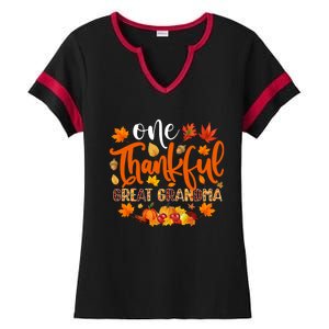 One Thankful Great Grandma Cute Gift Funny Autumn Thanksgiving Gift Ladies Halftime Notch Neck Tee