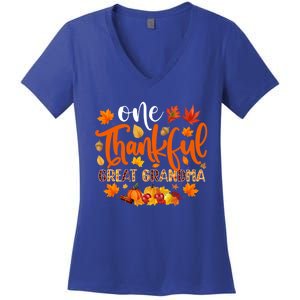 One Thankful Great Grandma Cute Gift Funny Autumn Thanksgiving Gift Women's V-Neck T-Shirt