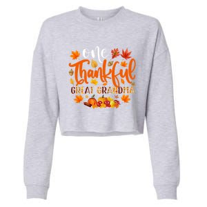 One Thankful Great Grandma Cute Gift Funny Autumn Thanksgiving Gift Cropped Pullover Crew