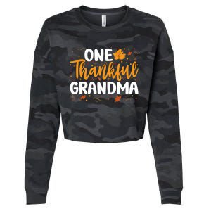 One Thankful Grandma Matching Family Fall Thanksgiving Gift Cropped Pullover Crew