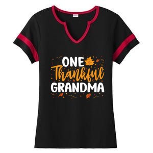 One Thankful Grandma Matching Family Fall Thanksgiving Gift Ladies Halftime Notch Neck Tee