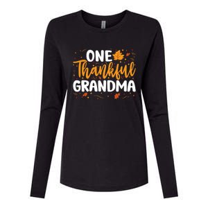 One Thankful Grandma Matching Family Fall Thanksgiving Gift Womens Cotton Relaxed Long Sleeve T-Shirt