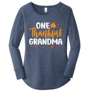 One Thankful Grandma Matching Family Fall Thanksgiving Gift Women's Perfect Tri Tunic Long Sleeve Shirt