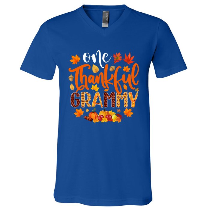 One Thankful Grammy Gift Funny Fall Autumn Thanksgiving Cool Gift V-Neck T-Shirt