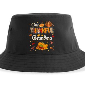 One Thankful Grandma Fall Leaves Autumn Grandma Thanksgiving Sustainable Bucket Hat