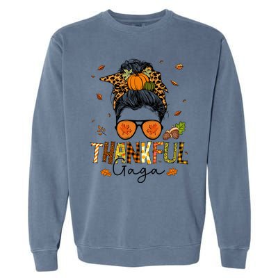 One Thankful Gaga Leopard Messy Bun Thanksgiving Family Meaningful Gift Garment-Dyed Sweatshirt