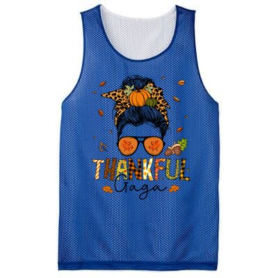 One Thankful Gaga Leopard Messy Bun Thanksgiving Family Meaningful Gift Mesh Reversible Basketball Jersey Tank