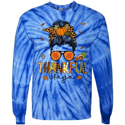 One Thankful Gaga Leopard Messy Bun Thanksgiving Family Meaningful Gift Tie-Dye Long Sleeve Shirt