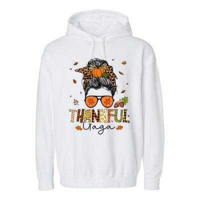 One Thankful Gaga Leopard Messy Bun Thanksgiving Family Meaningful Gift Garment-Dyed Fleece Hoodie