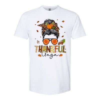 One Thankful Gaga Leopard Messy Bun Thanksgiving Family Meaningful Gift Softstyle® CVC T-Shirt