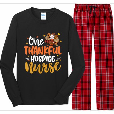 One Thankful Hospice Nurse Turkey Leopard Thanksgiving Gift Long Sleeve Pajama Set