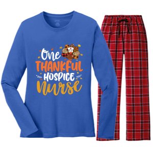 One Thankful Hospice Nurse Turkey Leopard Thanksgiving Gift Women's Long Sleeve Flannel Pajama Set 