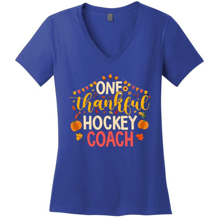 One Thankful Hockey Coach Thanksgiving Cute Fall Cute Gift Women's V-Neck T-Shirt