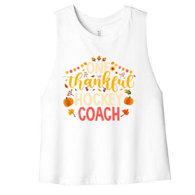 One Thankful Hockey Coach Thanksgiving Cute Fall Cute Gift Women's Racerback Cropped Tank