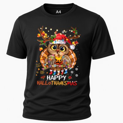 Owl Thankgiving Halloween Christmas Happy Hallothanksmas Cooling Performance Crew T-Shirt