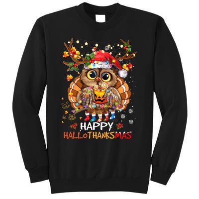 Owl Thankgiving Halloween Christmas Happy Hallothanksmas Sweatshirt