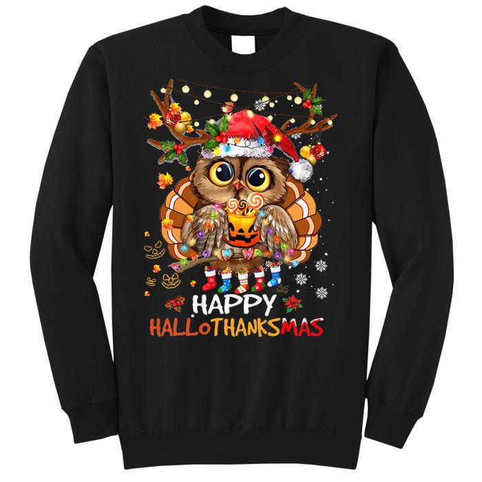 Owl Thankgiving Halloween Christmas Happy Hallothanksmas Sweatshirt