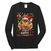 Owl Thankgiving Halloween Christmas Happy Hallothanksmas Tall Long Sleeve T-Shirt