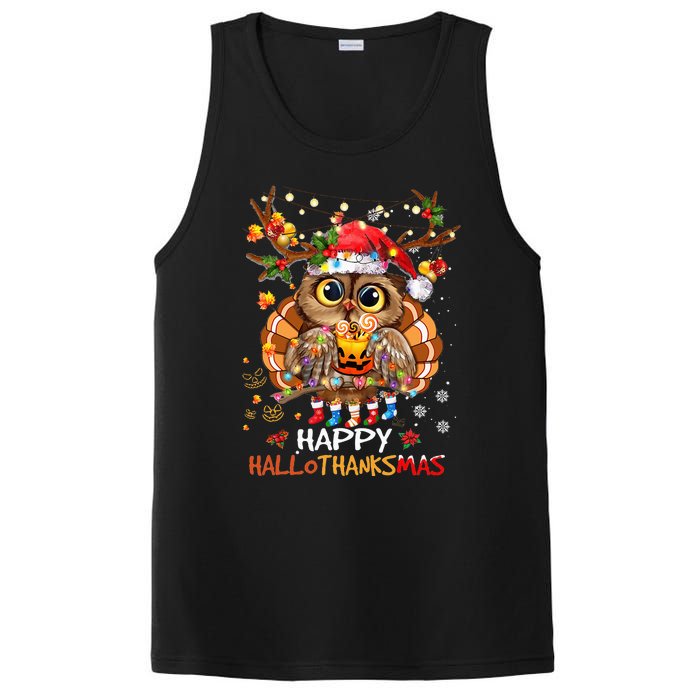 Owl Thankgiving Halloween Christmas Happy Hallothanksmas PosiCharge Competitor Tank