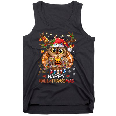 Owl Thankgiving Halloween Christmas Happy Hallothanksmas Tank Top