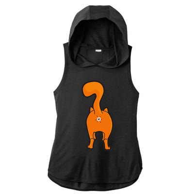 Orange Tabby Happy Kitty Cat Butt Funny Ladies PosiCharge Tri-Blend Wicking Draft Hoodie Tank