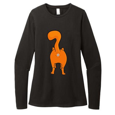 Orange Tabby Happy Kitty Cat Butt Funny Womens CVC Long Sleeve Shirt