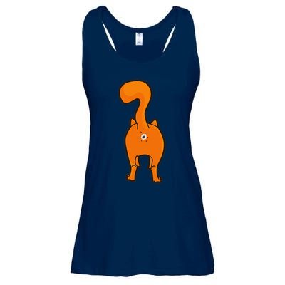 Orange Tabby Happy Kitty Cat Butt Funny Ladies Essential Flowy Tank